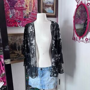 jonathan martin black white floral sheer cardigan jacket